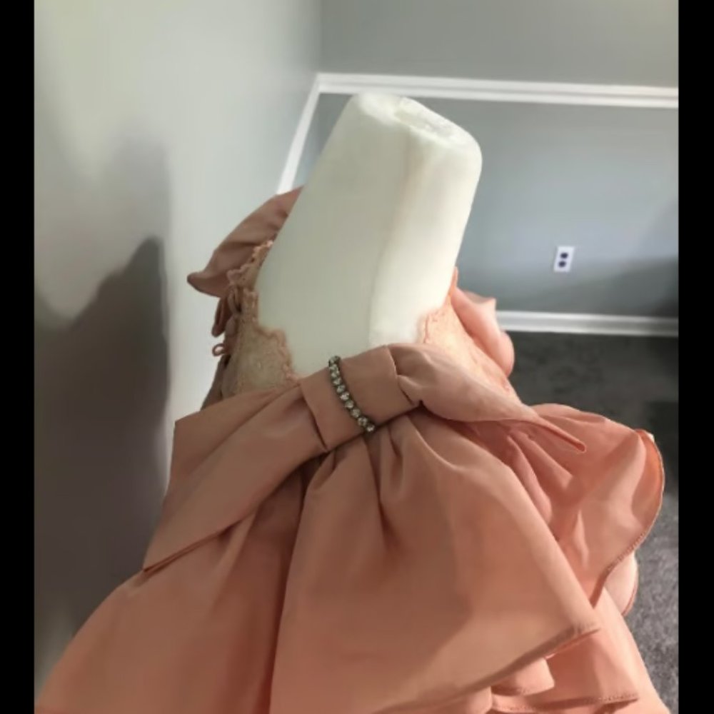 Vintage 1980s Does 1930s Ruffle Bow Sleeve Diamante Princesscore Gown - Picture 8 of 8